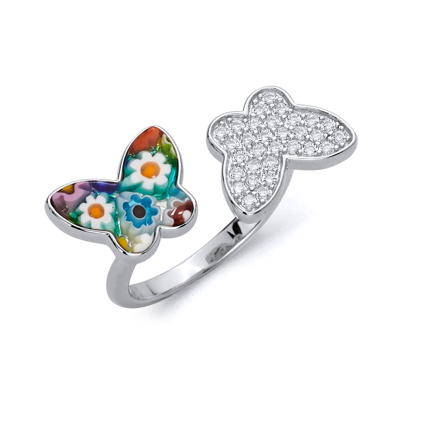 Millefiori Multicolor Butterfly Murano Glass Ring