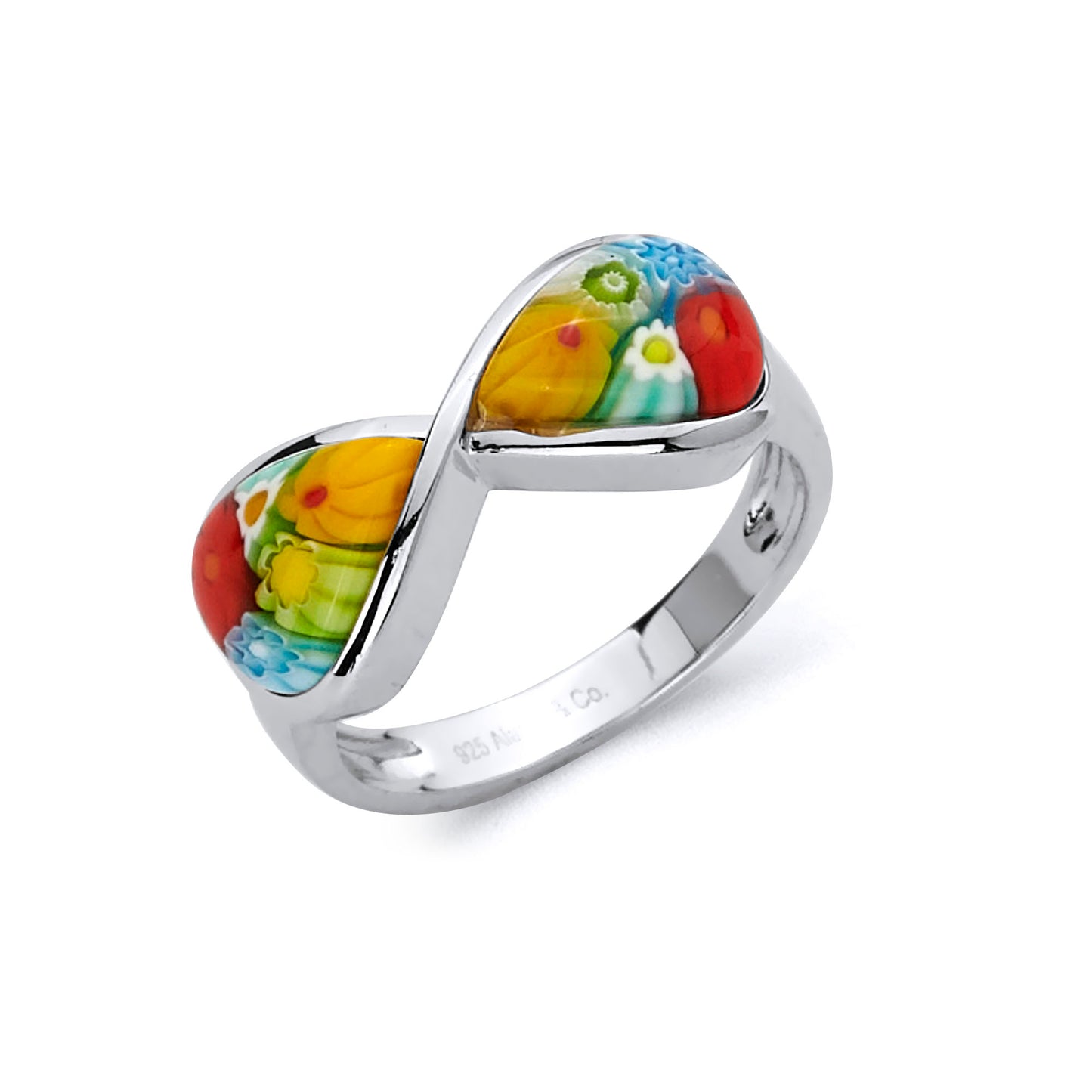 Millefiori Infinity Pear Shape Murano Glass Ring