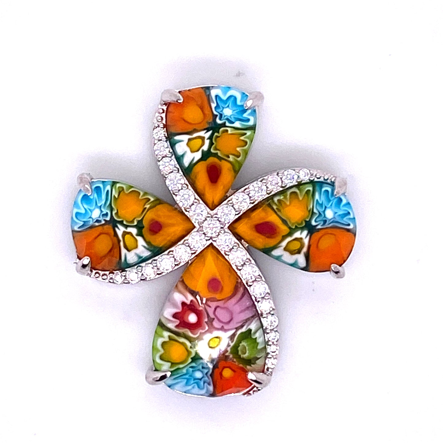 Mirroring Pears Cubic Zirconia Cross Pendant