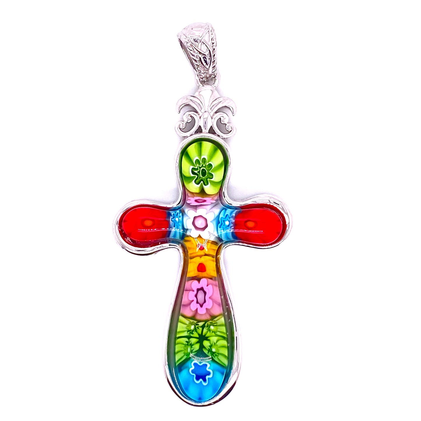 Millefiori Multicolor Cross Pendant