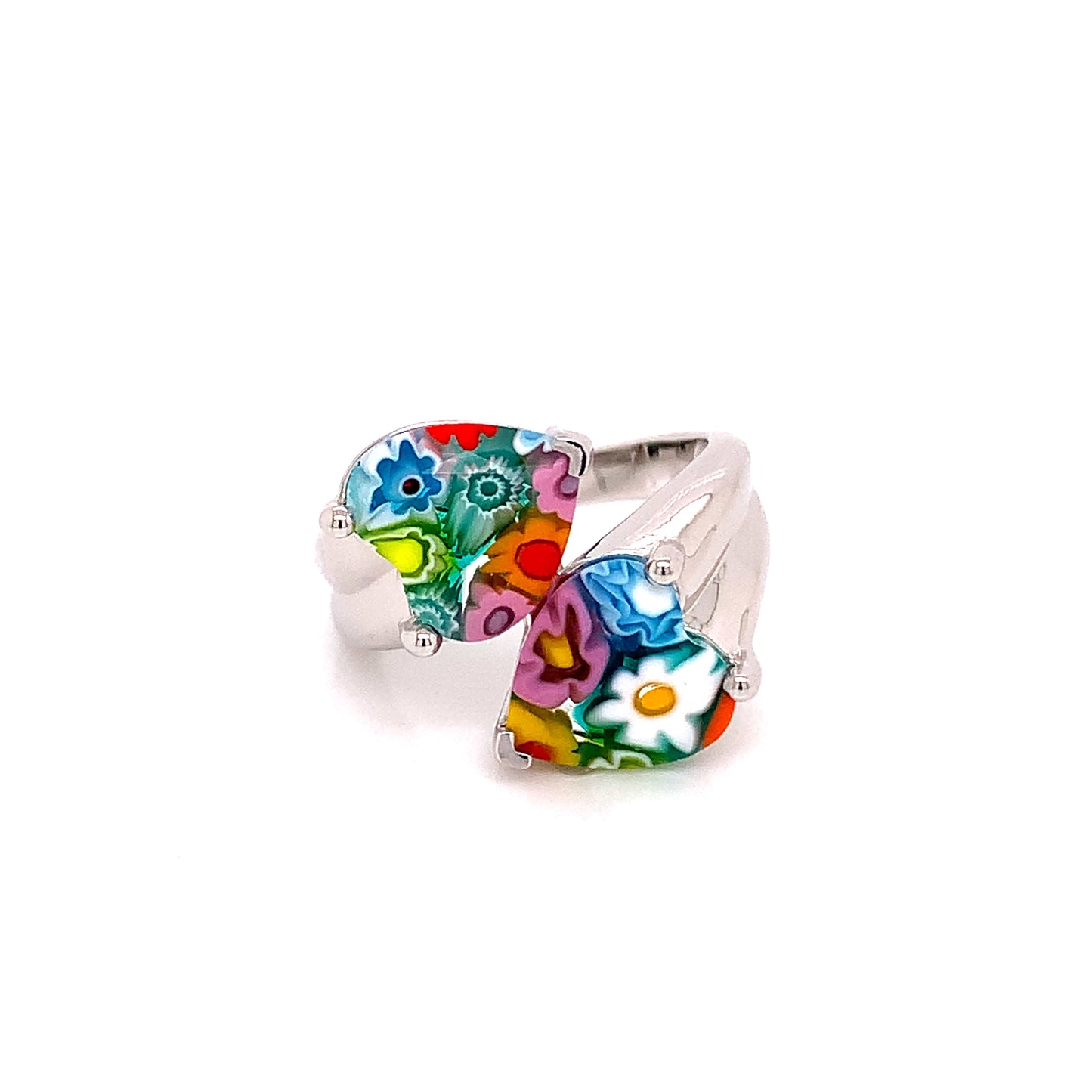 Millefiori Multicolor Mirroring Hearts Murano Glass Ring