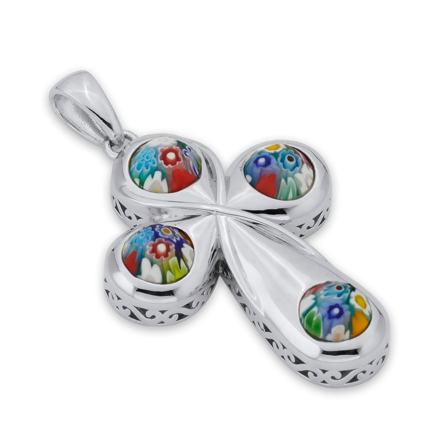 Millefiori Multicolor Cross Faceted Murano Glass Pendant