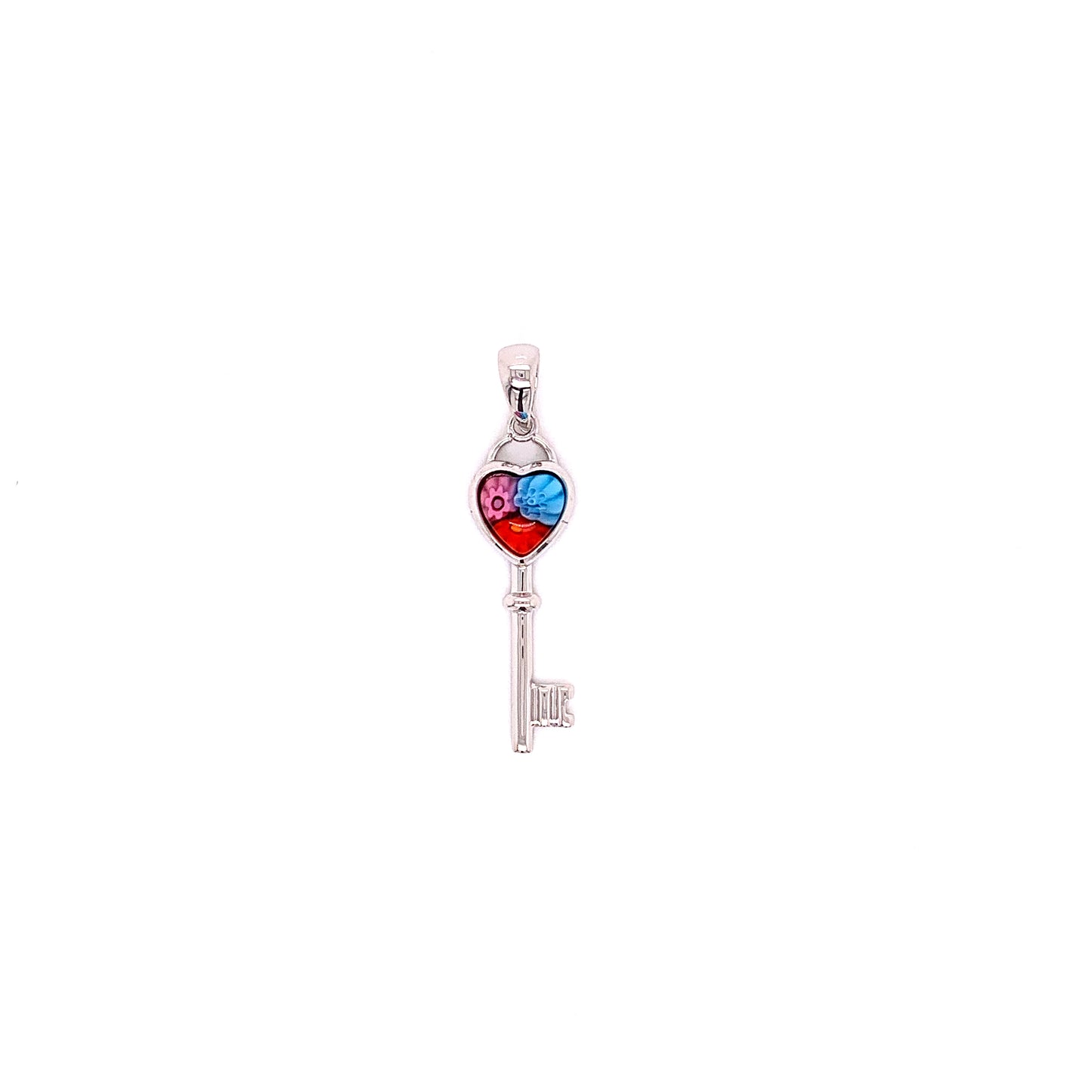 Millefiori Multicolor Heart Skeleton Key Pendant