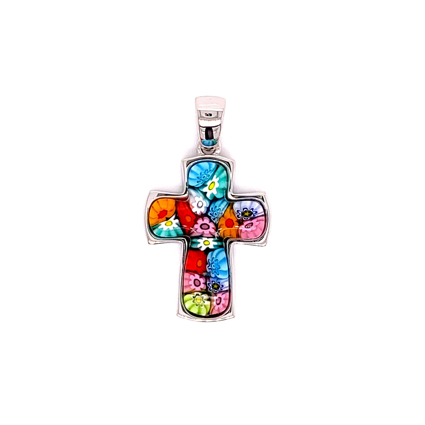 Millefiori Multicolor Bezel Set Cross Pendant