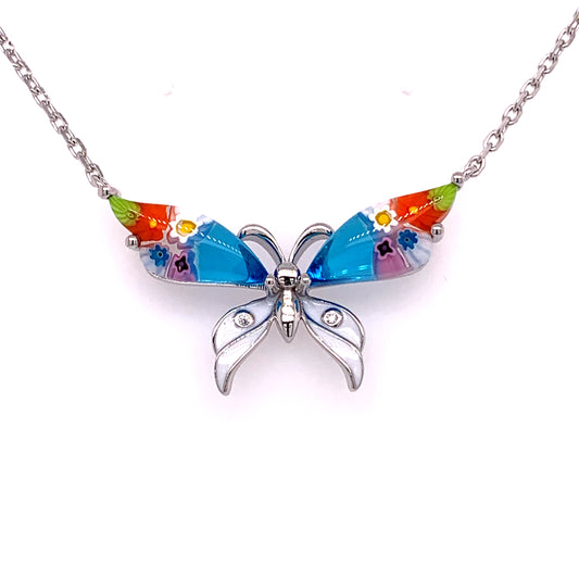 Multicolor Millefiori Butterfly Necklace