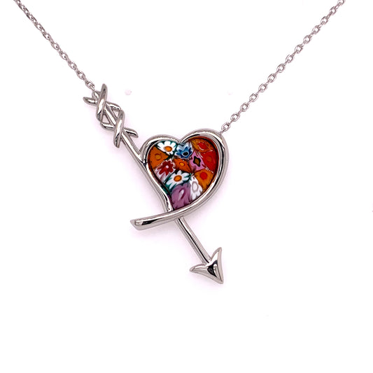 Millefiori Multicolor Heart & Arrow Murano Glass Necklace