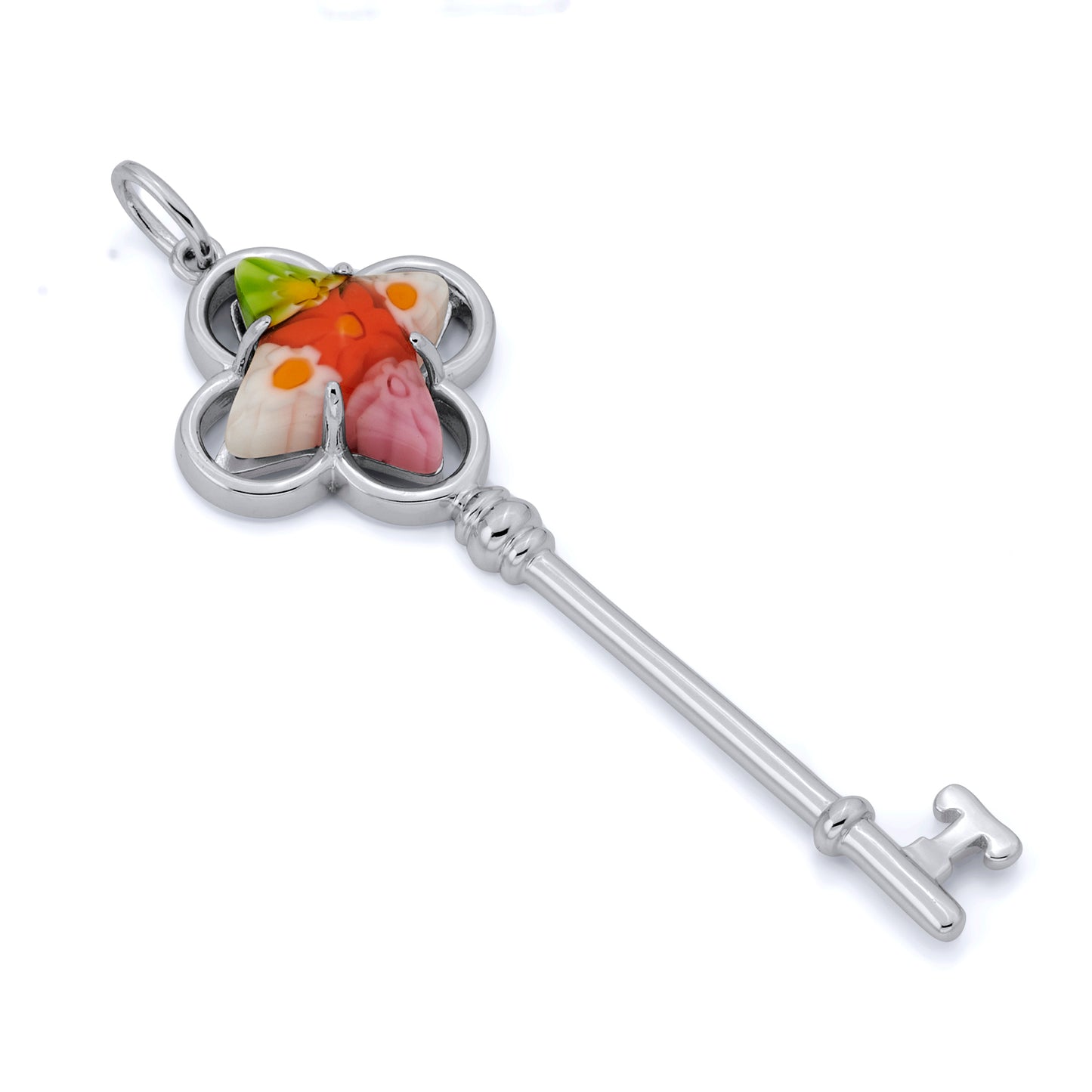 Millefiori Clover Murano Glass Key Pendant