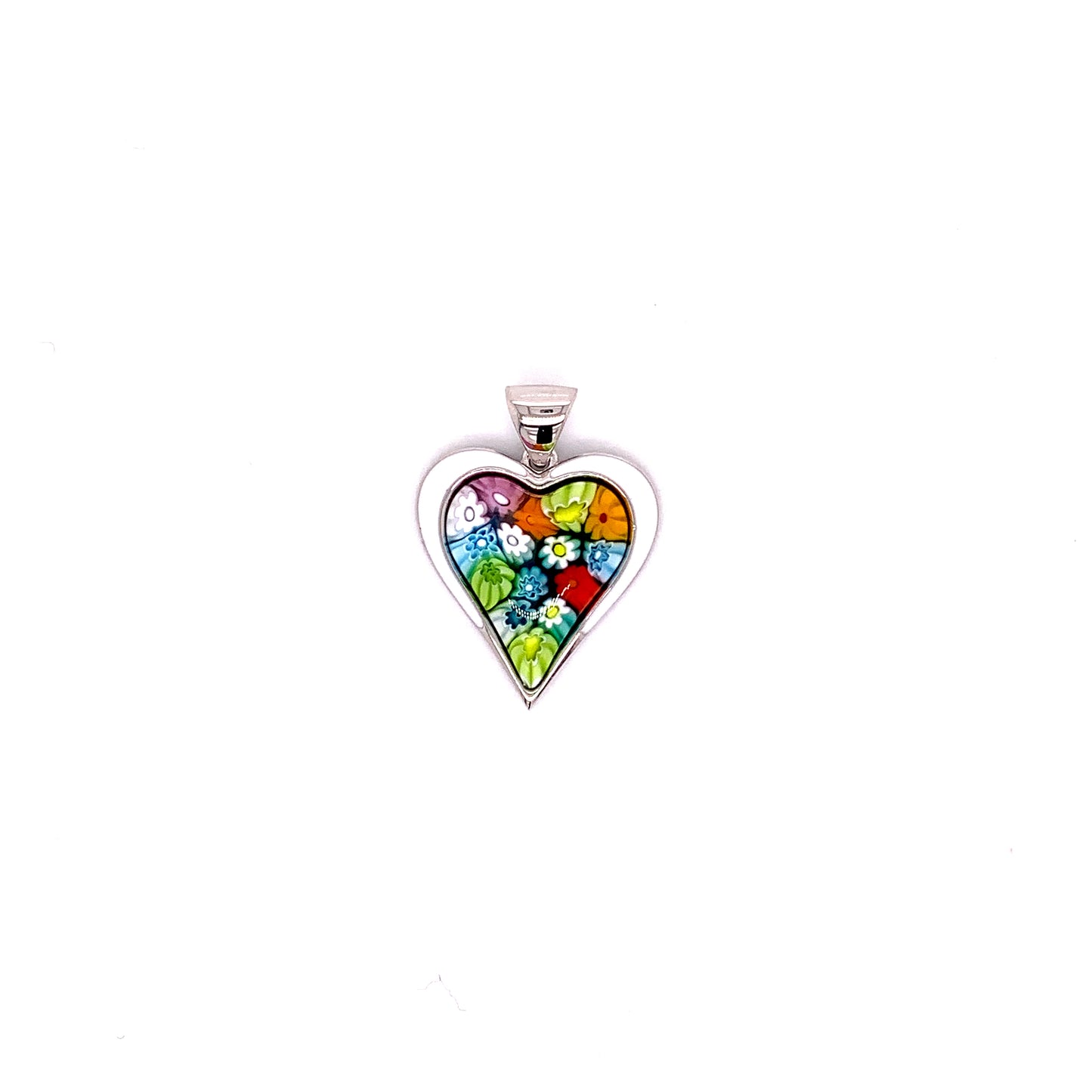 Millefiori Multi/Red/White Heart Glass Pendant
