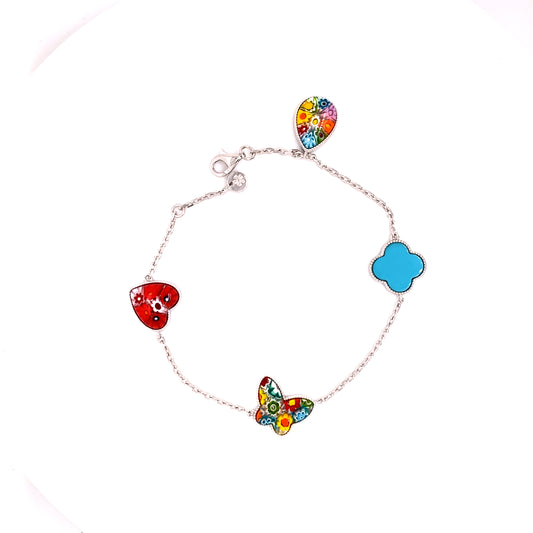 Millefiori Multicolor Bezel Set Milgrain Accent Charm Bracelet